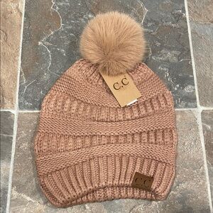C.C Women's Tan Knit Pom-Pom Hat